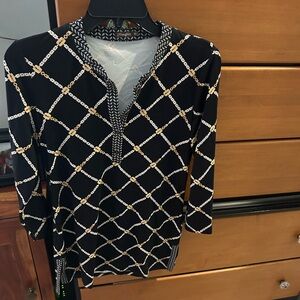 J.McLaughlin Black and Gold Chain Pattern Top xs